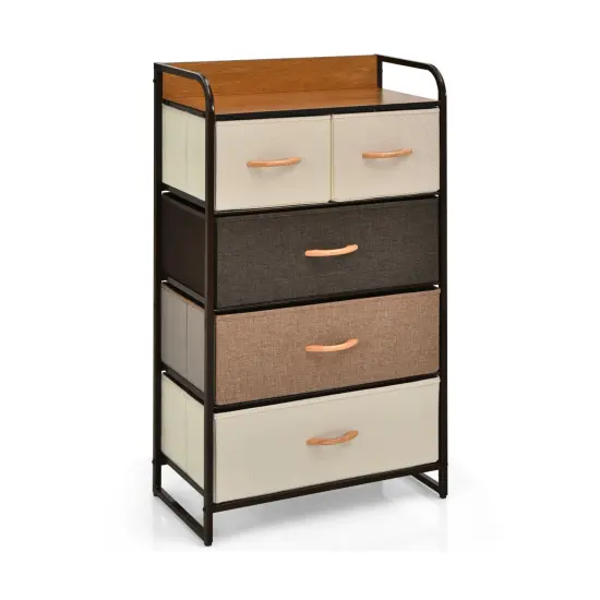 4-tier Organizer Tower Steel Frame Wooden Top Storage With 5-drawer Dresser {3}