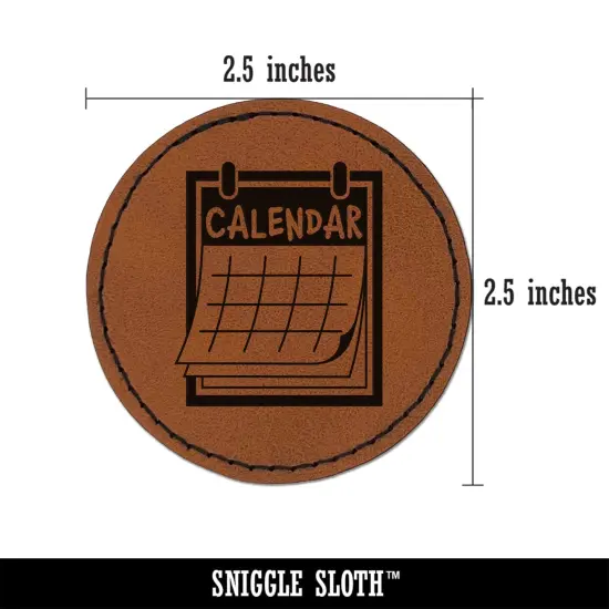 Calendar Day Planner Round Iron-On Engraved Faux Leather Patch Applique - 2.5" Brown {3}