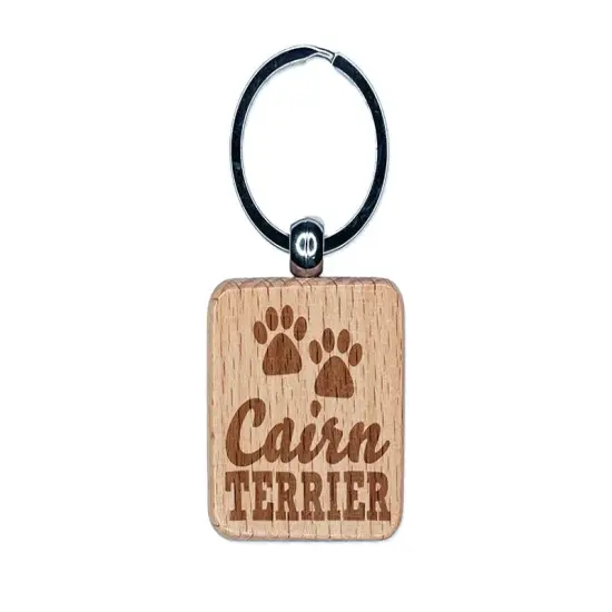 Cairn Terrier Dog Paw Prints Fun Text Engraved Wood Square Keychain Tag Charm {1}
