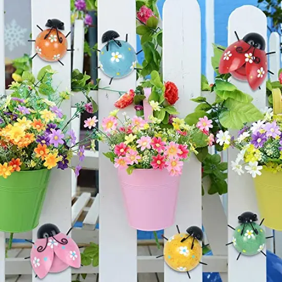 6 Pieces Cute Ladybugs Outdoor Wall Decor, 3D Metal Wall Art Spring Decor, Rustic Wall Sculptures & Statues for Farmhouse, Porch, Patio, Lawn, Fence, Backyard Decorations {6}
