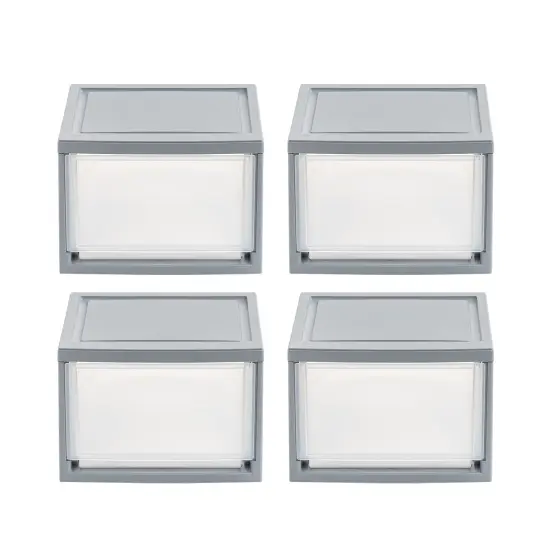 IRIS USA 4Pack 14 Quart Stackable Clear View Plastic Storage Drawer, Gray {1}