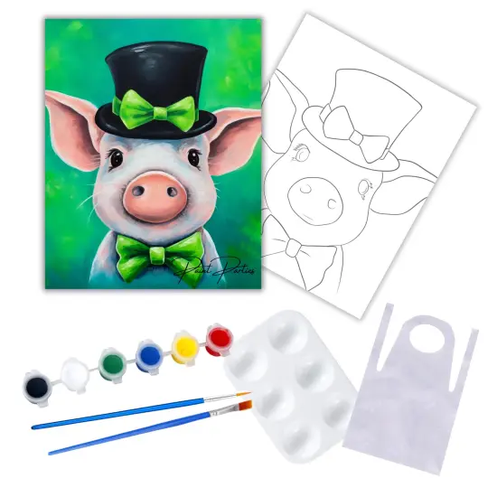 "St. Patty Pig" DIY Canvas Art Kit, Adult Beginner, Acrylic Paint Size 11x14 inch {1}