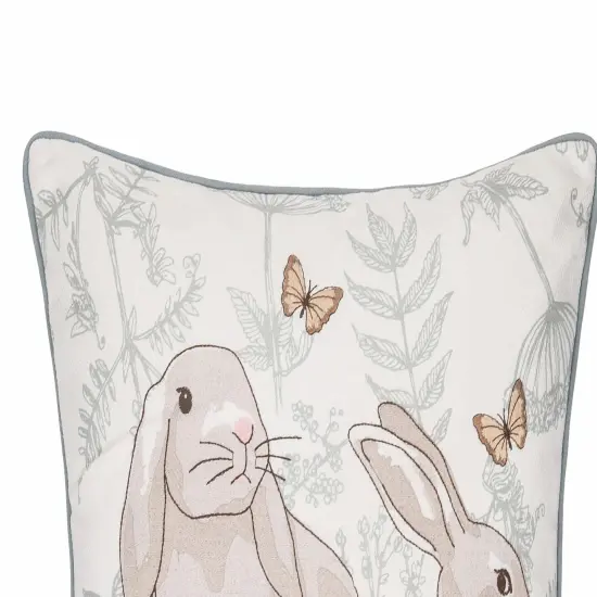 Spring Easter Garden Toile Bunny Rabbits Embroidered Accent Throw Pillow, 18" x 18" {3}