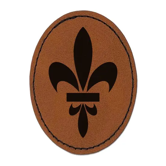 Fleur De Lis French Mardi Gras Elegant Round Iron-On Engraved Faux Leather Patch Applique - 2.5" Brown {1}