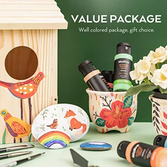 32 Colors Outdoor Acrylic Paint Bulk with Brush and Sponge, Knife, Non-Toxic Paint for Multi-surface Rock, Wood, Fabric, Leather, Crafts, Canvas, Shoes and Wall Painting {3}