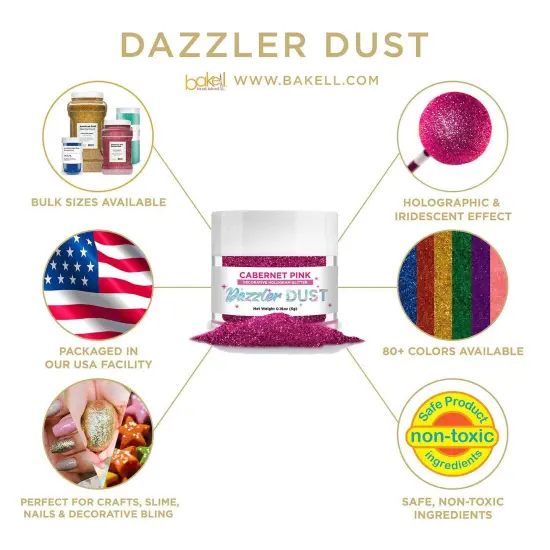 Bakell - Cabernet Pink Dazzler Dust (5g, 1x Jar) Non-Toxic Decorating Glitter for Arts and Crafts {4}