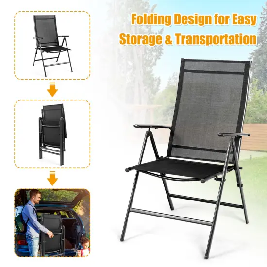 Costway 4PCS Patio Folding Dining Chair Recliner Adjustable Black {5}