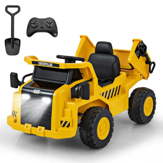 12v Caterpillar Licensed Kids Ride On Dump Truck With Tiltable Bump Bed-yellow {4}