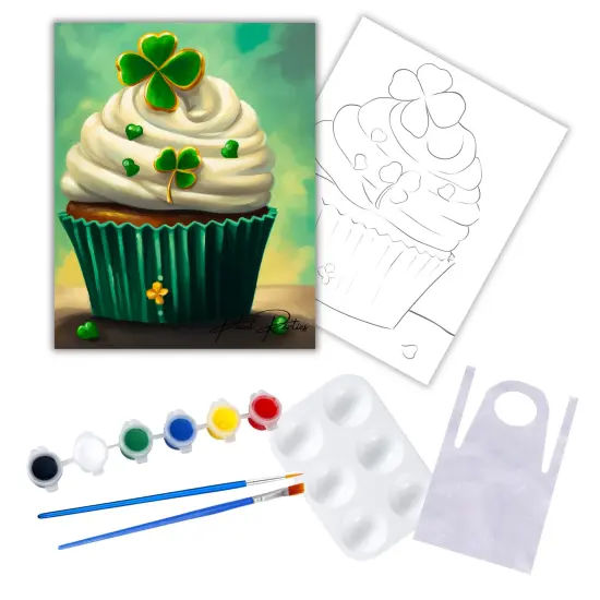 "St. Patty Cupcake" DIY Canvas Art Kit, Adult Beginner, Acrylic Paint Size 11x14 inch {1}