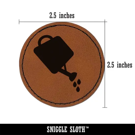 Watering Can Gardening Plants Solid Round Iron-On Engraved Faux Leather Patch Applique - 2.5" Brown {2}