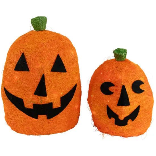 Northlight Lighted Sisal Jack O' Lanterns Outdoor Halloween Decorations - 16" - Set of 2 Orange {1}