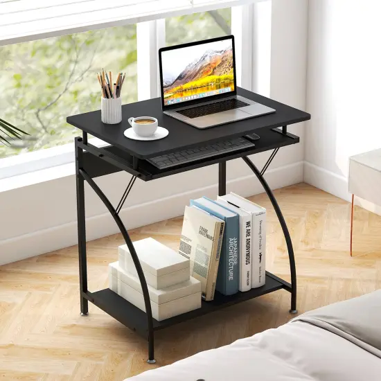 Costway27.5" Laptop Table Computer Desk for Small Spaces with Pull-out Keyboard Tray {5}