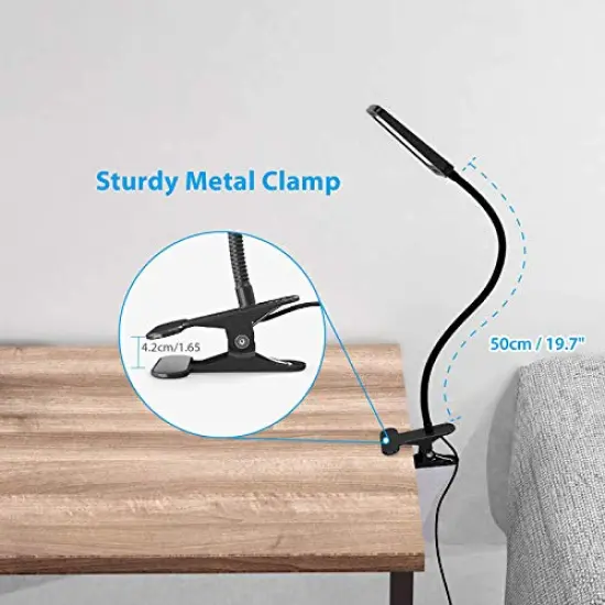LED Desk Lamp with Clamp, 3-Level Dimmable Desk Light 6000K Daylight, Extra-Long Flexible Gooseneck Clip on Light, Eye-Care Clamp Lamp for Painting, Workbench, Reading or Sewing, Bed Bedside {6}