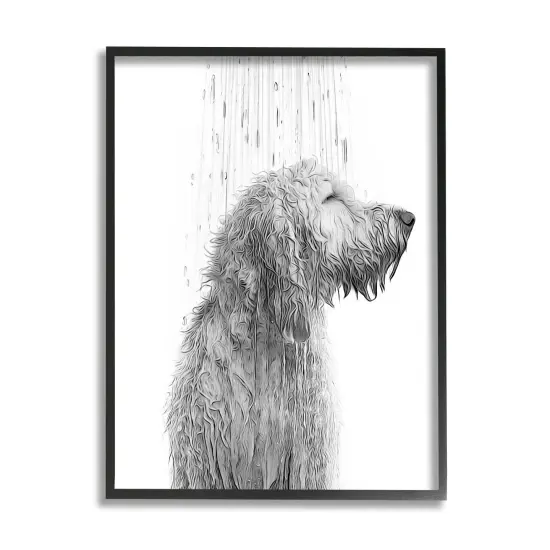 Stupell Industries Dog Bathroom Splash Framed Giclee Art Black Frame {1}