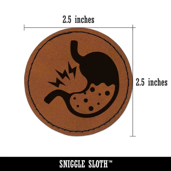 Stomach Ache Pain Anatomy Organ Body Part Round Iron-On Engraved Faux Leather Patch Applique - 2.5" Brown {2}