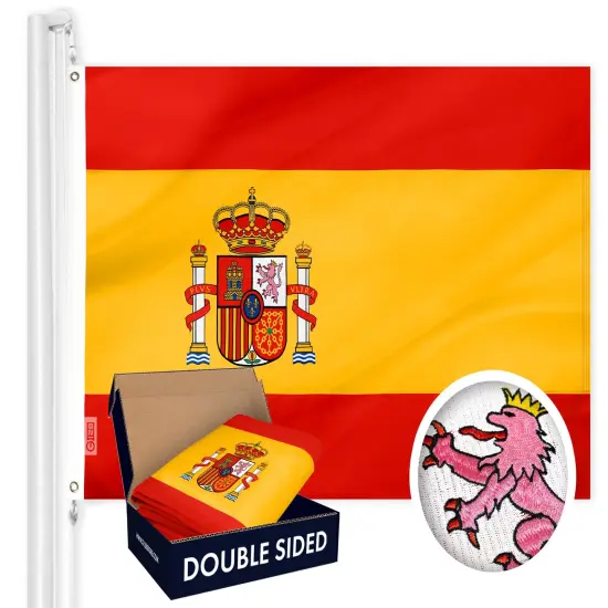 G128 Spain (Spanish) Flag | 3x5 feet | Double Sided Embroidered 210D Indoor/Outdoor, Brass Grommets, Heavy Duty Polyester {1}