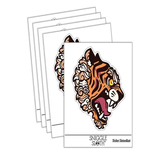 Fierce Tiger Head Profile Waterproof Vinyl Phone Tablet Laptop Water Bottle Sticker Set - 5 Pack {2}