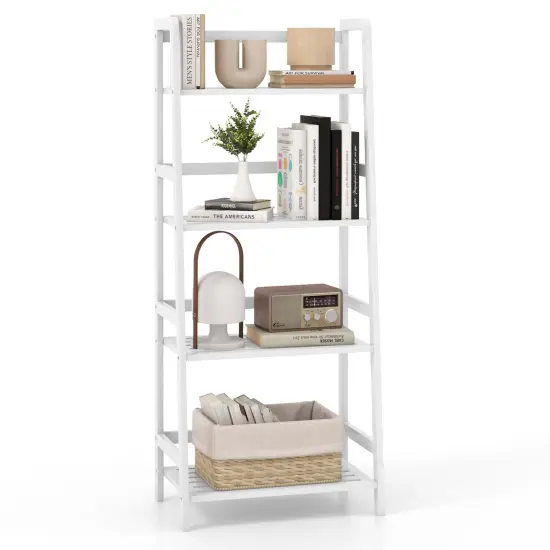 47.5 Inch 4-tier Multifunctional Bamboo Bookcase Storage Stand Rack-white {4}