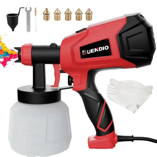 700W High Power, 5 Copper Nozzles & 3 Patterns, Easy to Clean, HVLP Spray Gun for Furniture, Cabinets, Fence, Garden Chairs, Walls, DIY Works etc. TPX01 Red {2}