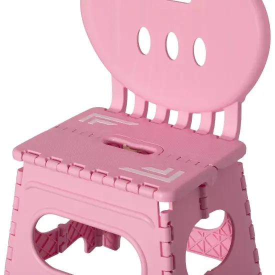 Plastic Foldable Step Stool with Back Support, Heart Shaped Backrest, Portable Chair with Handle, Kids Stepping Stool and Bathroom Stool, Collapsible Step Stool Pink {6}