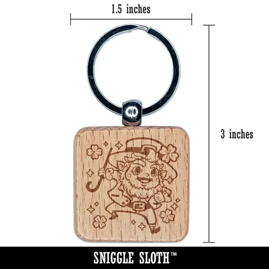 Cute and Jolly Saint Patrick's Day Leprechaun Engraved Wood Square Keychain Tag Charm {2}