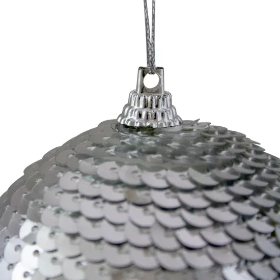 Northlight 3" Silver Sequin Shatterproof Ball Christmas Ornament {4}