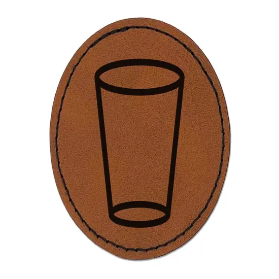 Empty Water Glass Cup Round Iron-On Engraved Faux Leather Patch Applique - 2.5" Brown {1}