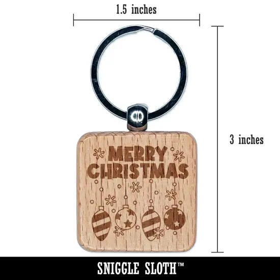 Merry Christmas Hanging Ornaments Engraved Wood Square Keychain Tag Charm {2}