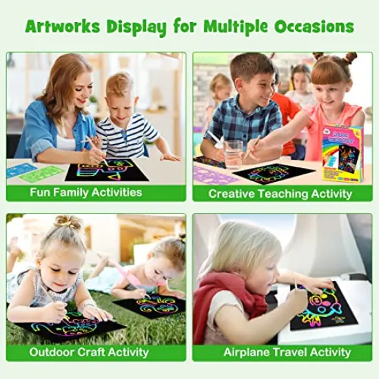 60 Pieces Rainbow Magic Scratch Paper for Kids Black Scratch Off Art Crafts Kits Notes with 5 Wooden Stylus for Girls Boys Toy Halloween Party Game Christmas Birthday Gift {5}