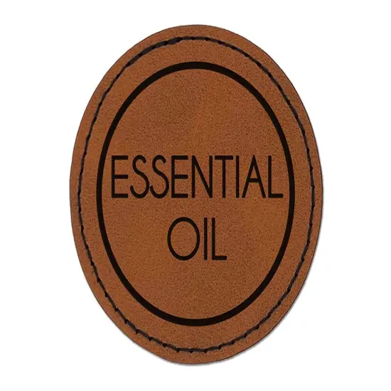 Essential Oil Minimalistic Font Round Iron-On Engraved Faux Leather Patch Applique - 2.5" Brown {1}