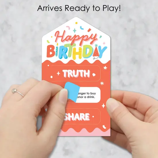 Big Dot of Happiness Party Time - Happy Birthday Party Game Pickle Cards - Truth, Dare, Share Pull Tabs - Set of 12 {5}