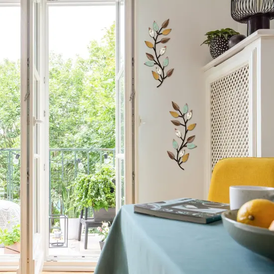2 PCS Metal Tree Leaf Wall Decor Vine Olive Branch Leaf Wall Art Wrought Iron Scroll Above The Bed, Living Room, Outdoor Decoration (Bright Colors) {3}