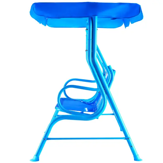 Costway Kids Patio Swing Chair Children Porch Bench Canopy 2 Person Yard Furniture blue {4}