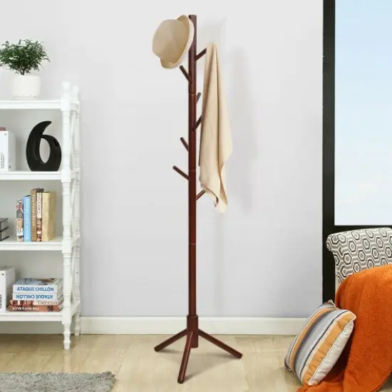 Heights Adjustable Wooden Coat Rack with 8 Hooks Brown {2}