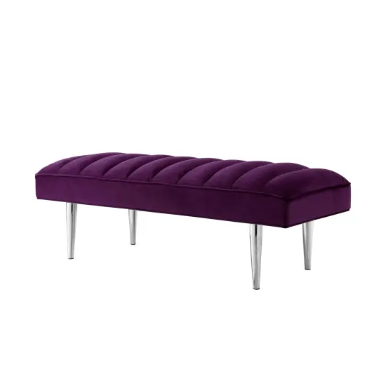 Denver Velvet Channel Tufted Bench with Mirrorred Lacquer Finish With Gold/Chrome Legs Purple/Chrome {3}