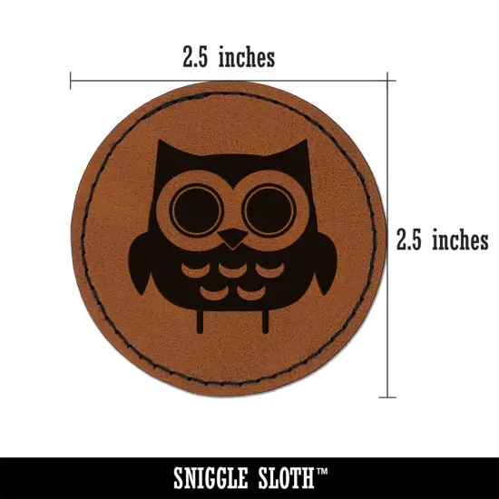 Adorable Little Hoot Owl Round Iron-On Engraved Faux Leather Patch Applique - 2.5" Brown {3}
