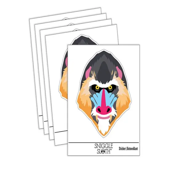 Mandrill Head Colorful Monkey Baboon Waterproof Vinyl Phone Tablet Laptop Water Bottle Sticker Set - 5 Pack {2}