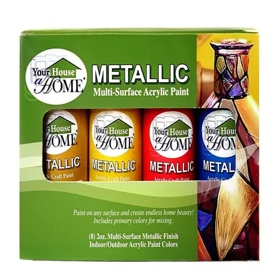 Set of 8 Metallic Multi-Surface Acrylic Craft Paint, Great for indoor/outdoor use and great for all surfaces including Paper, Canvas, Wood, Metal, Plaster, Plastic, Fabric, Glass, and Ceramics! {2}
