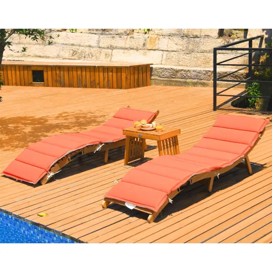 3 Pieces Wooden Folding Patio Lounge Chair Table Set {2}