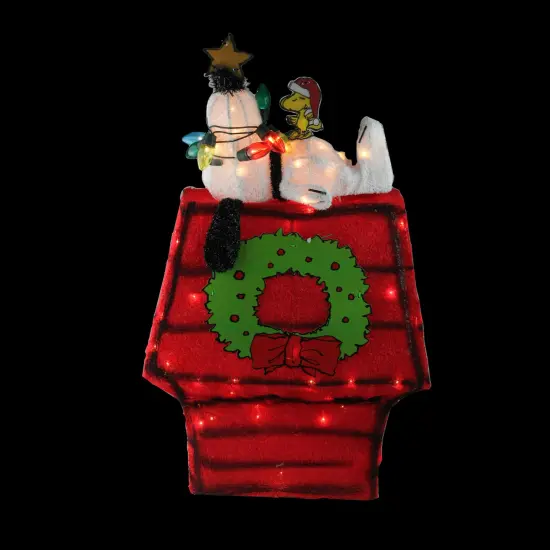 Northlight Lighted Snoopy on Dog House Outdoor Christmas Decoration - 18" - Clear Lights Red {3}