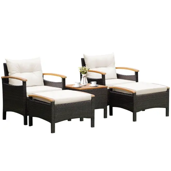 5 Pieces Patio Conversation Set with Cushions Coffee Table and 2 Ottomans {1}