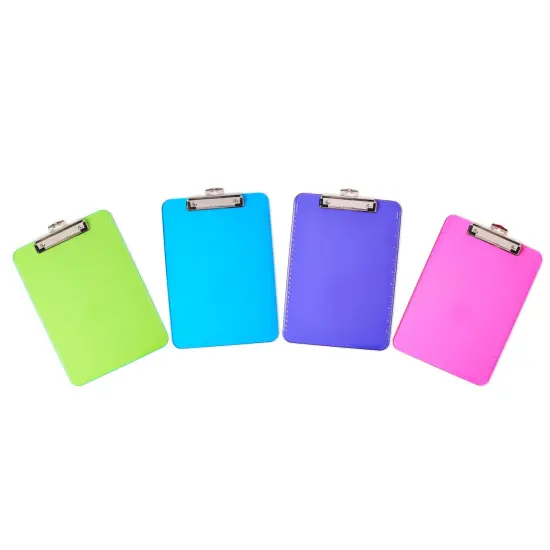 Transparent Plastic Clipboard with Low Profile Clip and Pull Out Hook, Letter Size, Assorted Neon Colors, Pack of 12 {3}