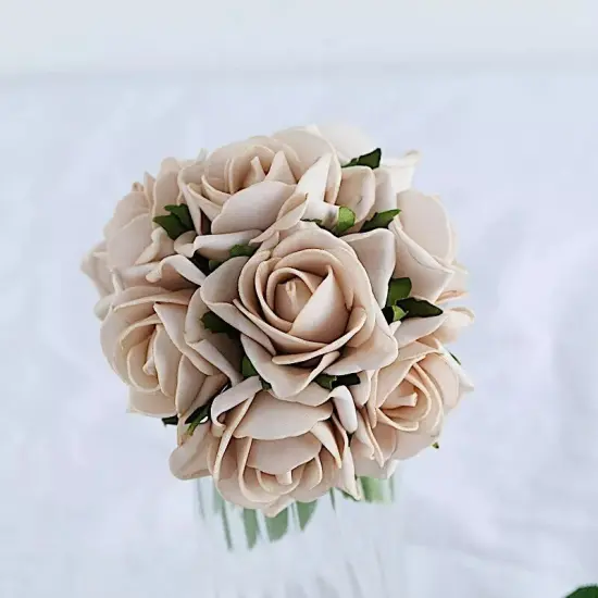 24 CHAMPAGNE 2" Mini FOAM ROSE Flowers Stems {1}