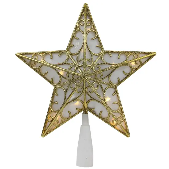 Northlight 9" Gold and White Glittered Star LED Christmas Tree Topper - Warm White Lights {3}
