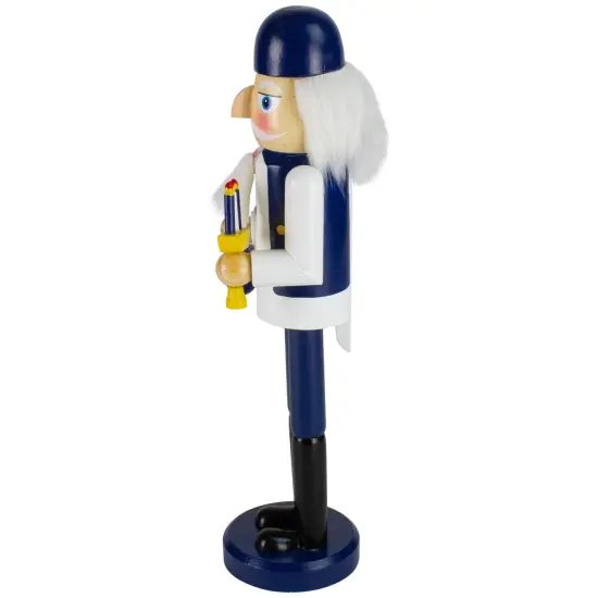 Northlight 14" Blue and White Wooden Hanukkah Nutcracker with Dreidel and Menorah {4}