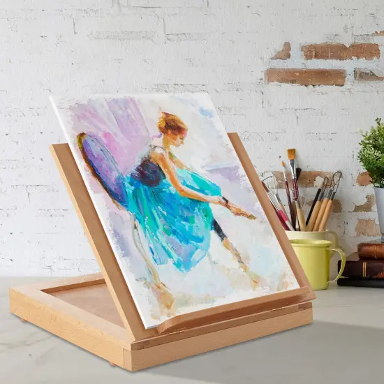 Adjustable Wood Tabletop Desktop Box Easel with Palette for Artists {3}