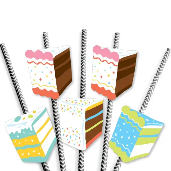 Big Dot of Happiness Cake Time - Paper Straw Decor - Happy Birthday Party Striped Decorative Straws - Set of 24 {7}