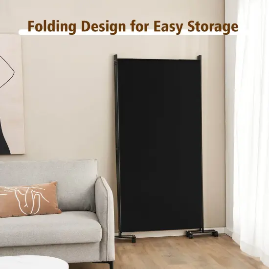3 Panel Folding Room Divider with 8 Smooth Universal Lockable Wheels Black {5}