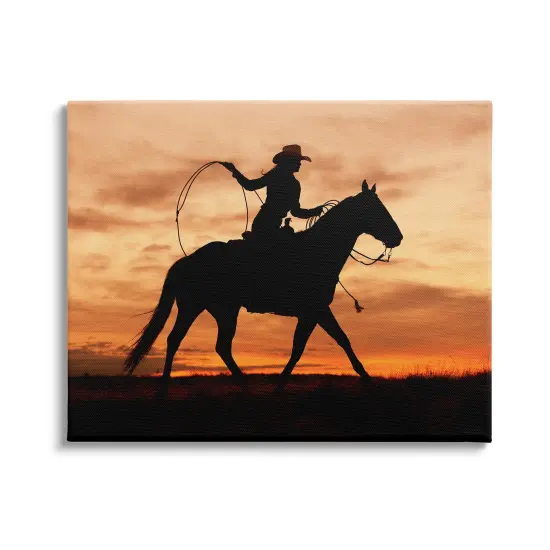 Stupell Industries Western Cowgirl Sunset Silhouette Canvas Wall Art {1}