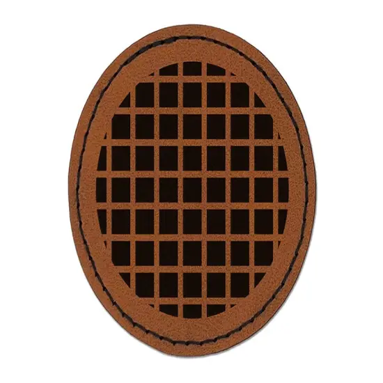 Geometric Mesh Circle Round Iron-On Engraved Faux Leather Patch Applique - 2.5" Brown {1}